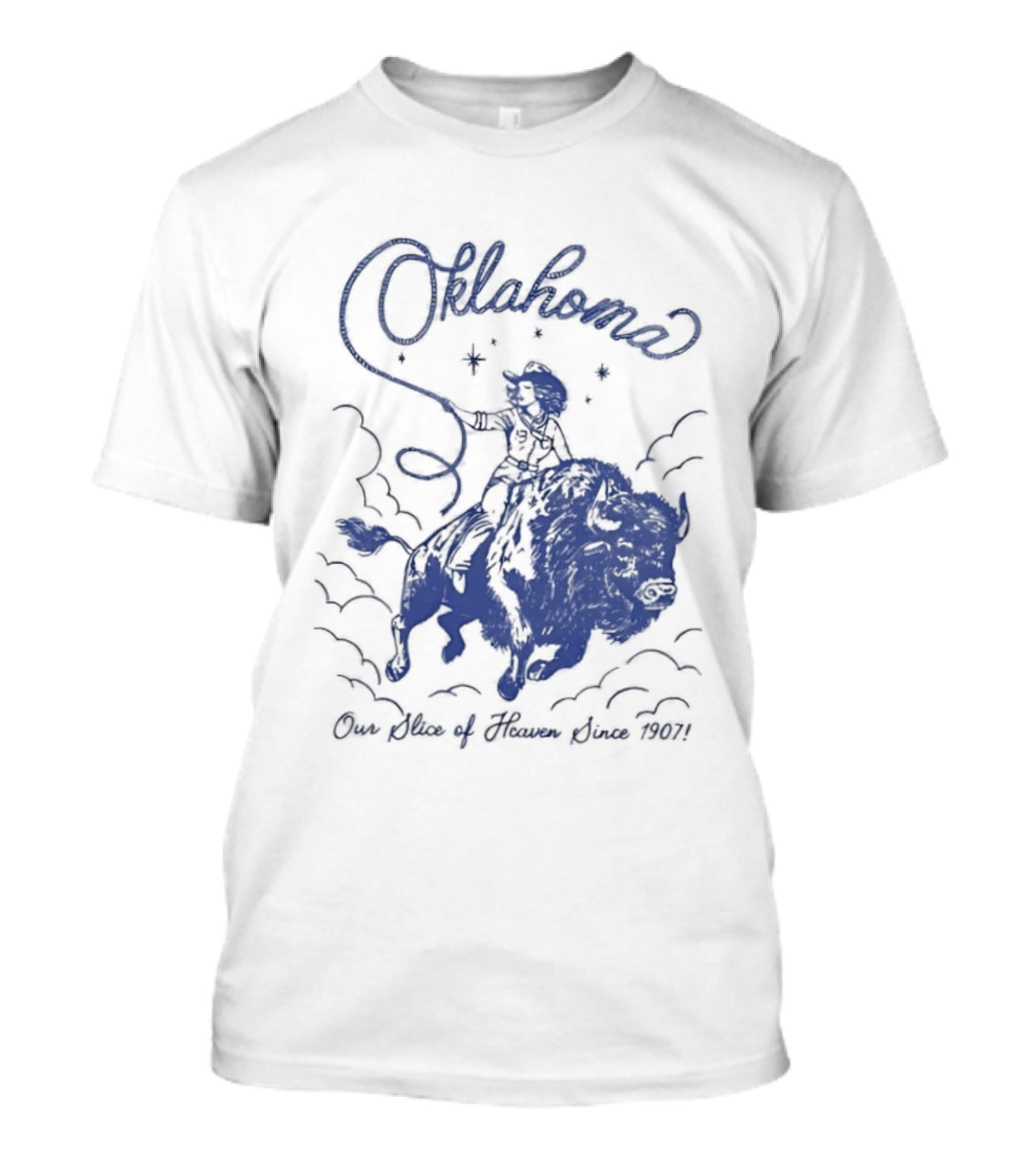 Oklahoma Our Slice Of Heaven Since 1907 Cowgirl Riding Buffalo T-Shirt