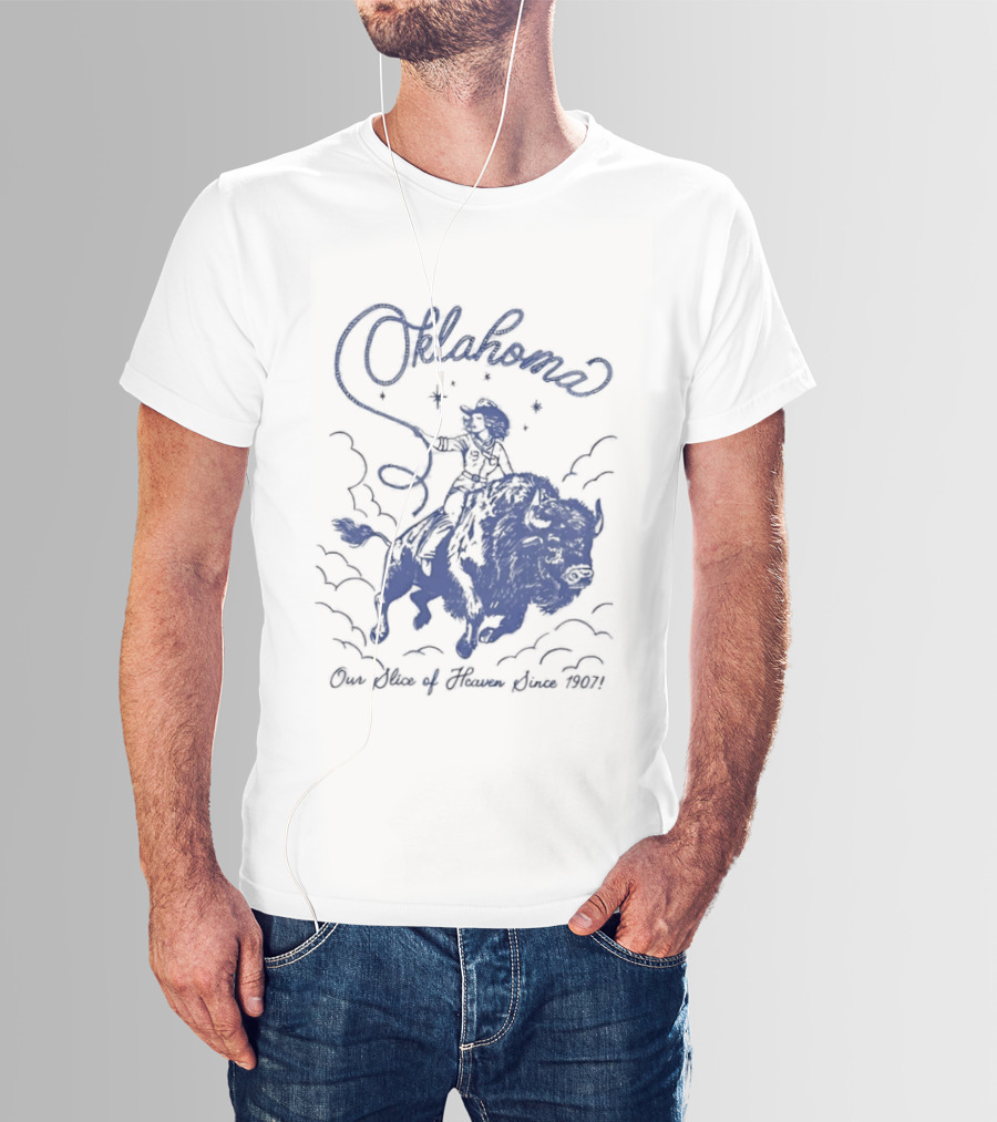 Oklahoma Our Slice Of Heaven Since 1907 Cowgirl Riding Buffalo T-Shirt
