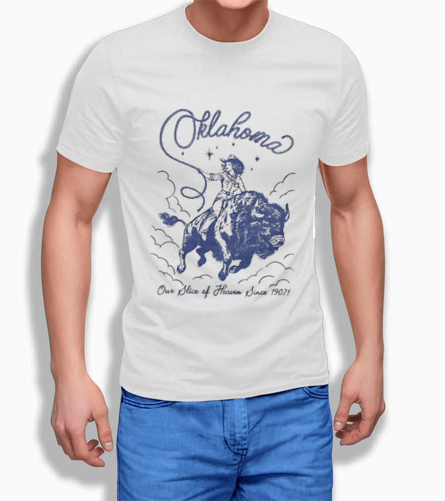 Oklahoma Our Slice Of Heaven Since 1907 Cowgirl Riding Buffalo T-Shirt