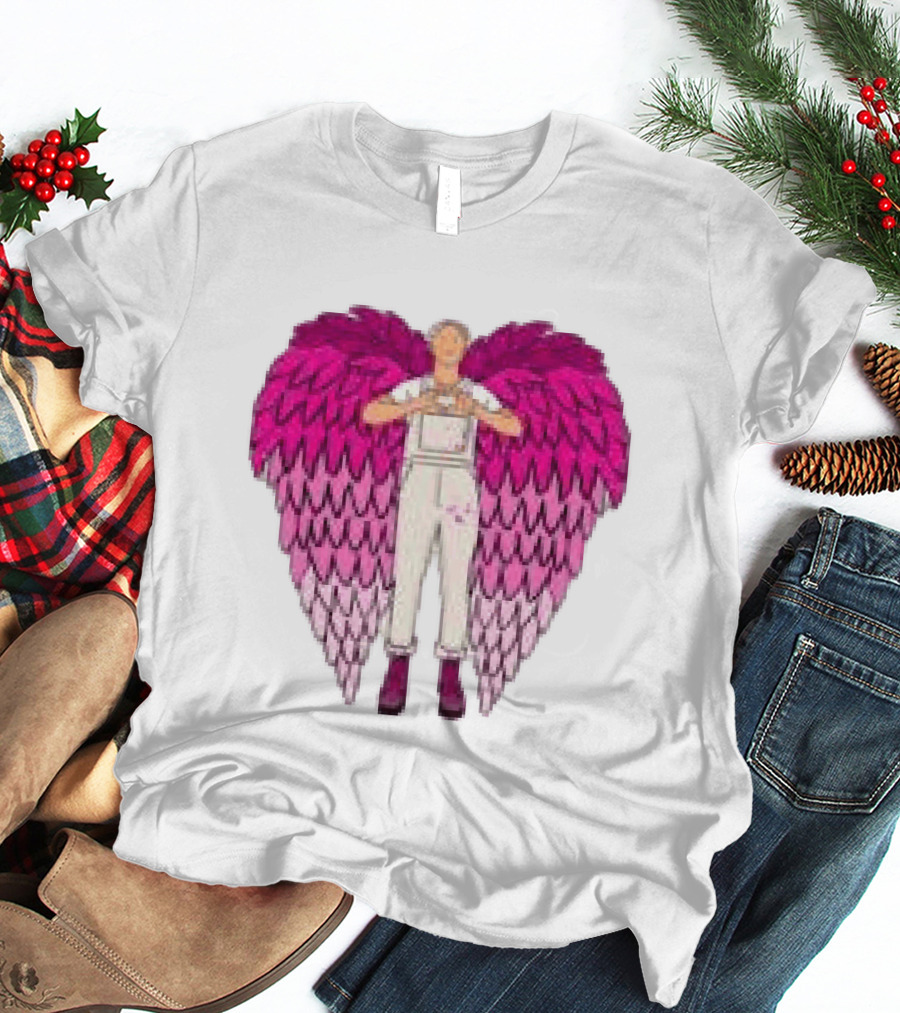 Plumes Store White Pink Winged Figure Overalls T-Shirt