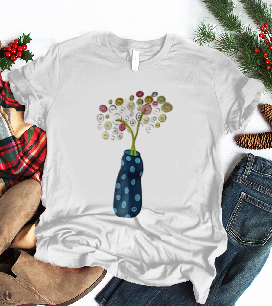 Polka Dot Vase With Colorful Button Flowers T-Shirt