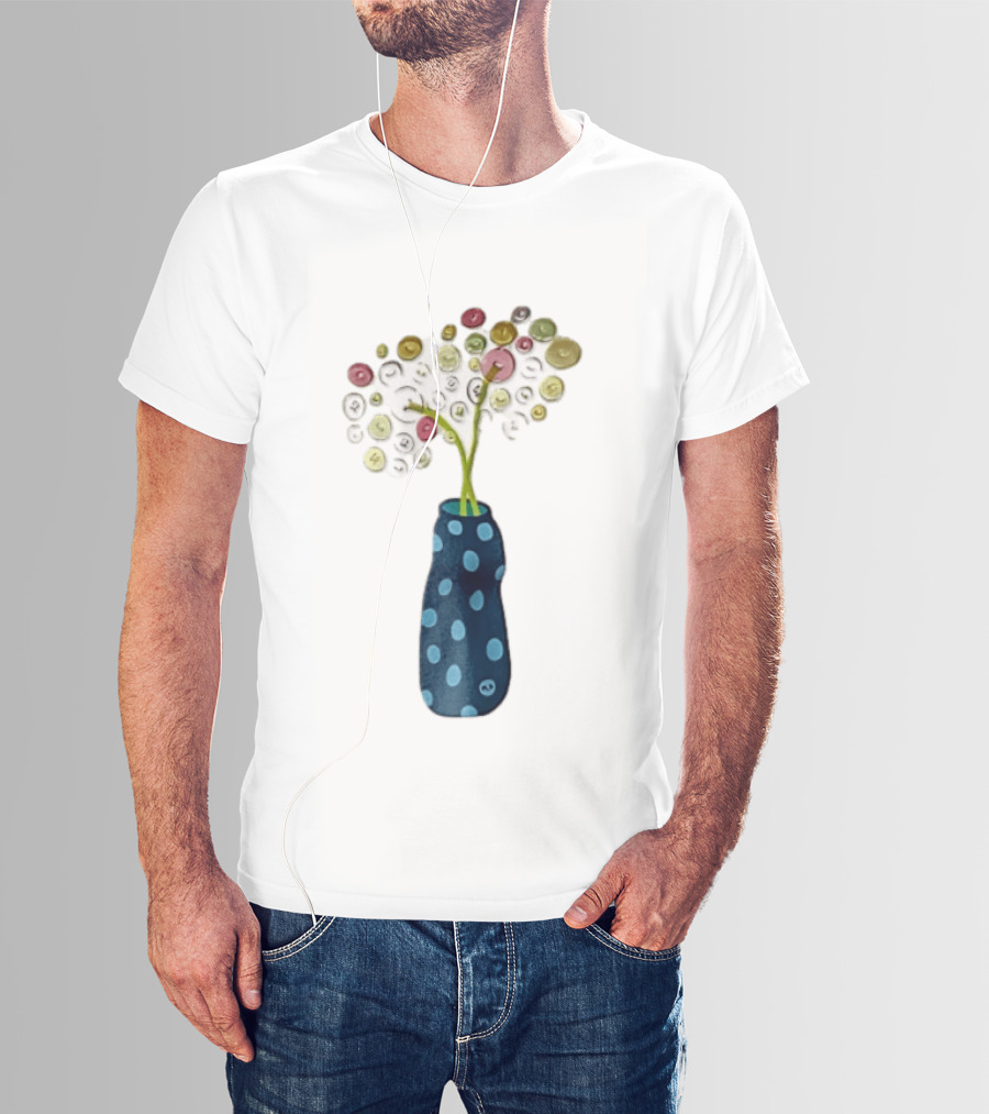 Polka Dot Vase With Colorful Button Flowers T-Shirt