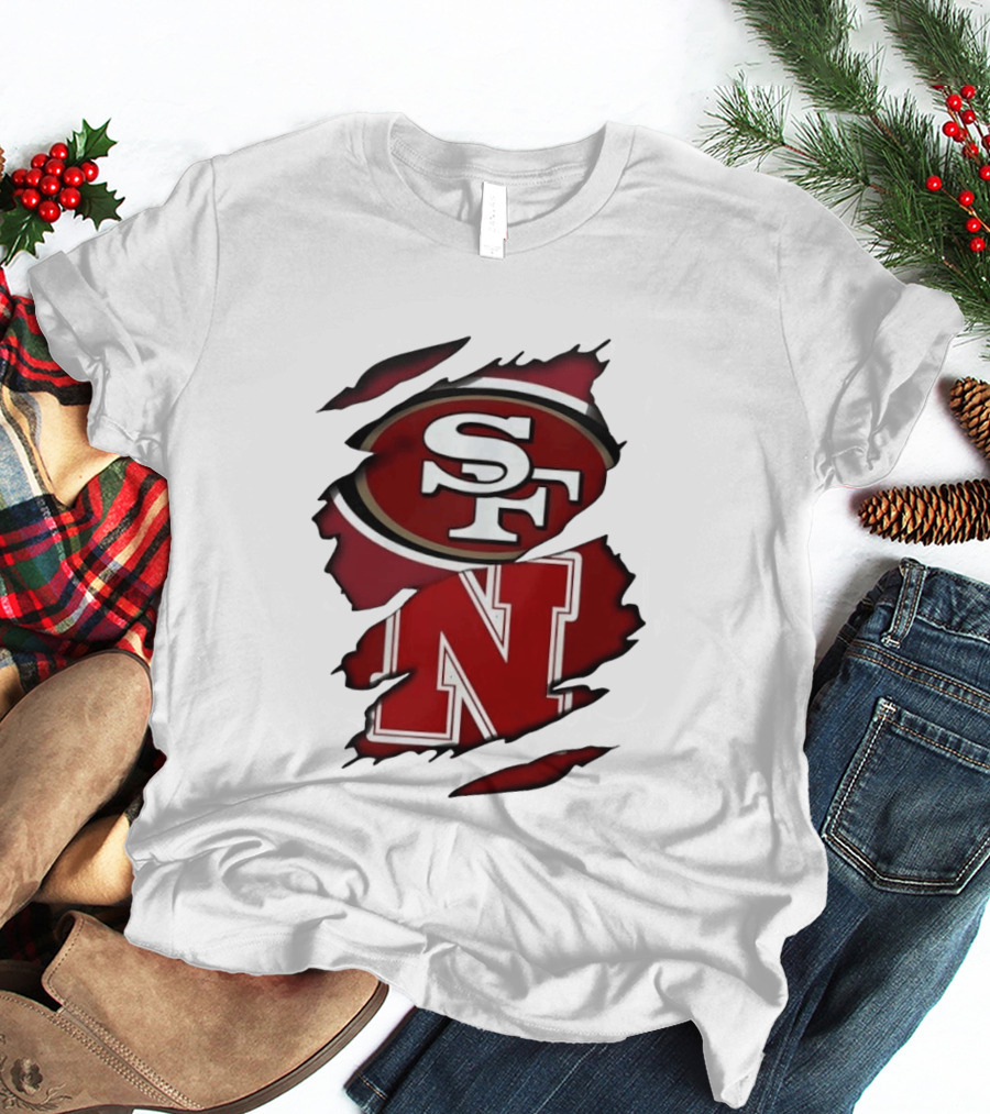 San Francisco 49ers SF And Nebraska Cornhuskers N Ripped T-Shirt