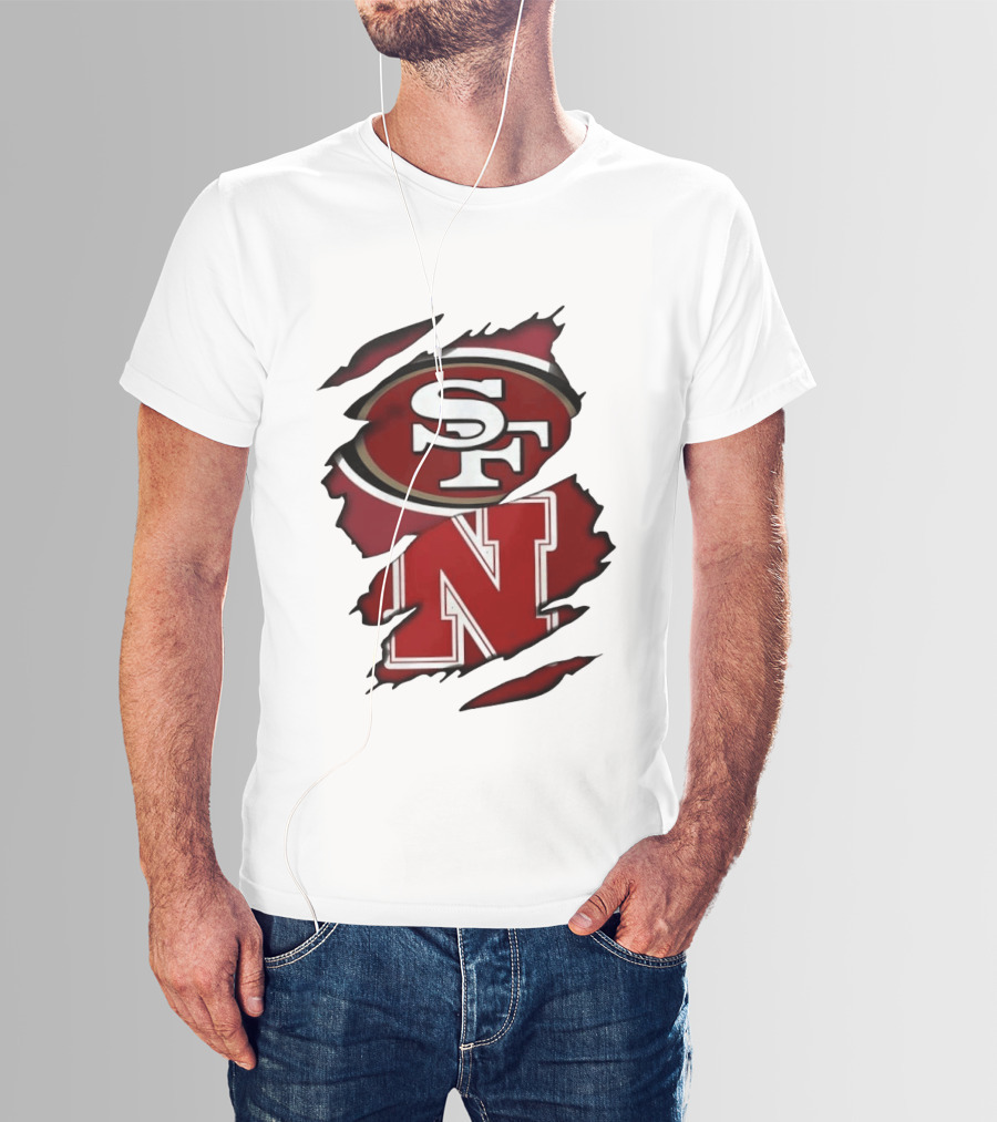 San Francisco 49ers SF And Nebraska Cornhuskers N Ripped T-Shirt