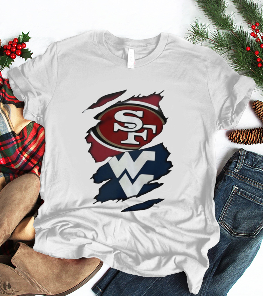San Francisco 49ers West Virginia Mountaineers Ripped SF WV T-Shirt