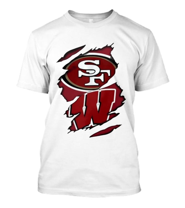 San Francisco 49ers SF And Wisconsin Badgers W Ripped Effect T-Shirt