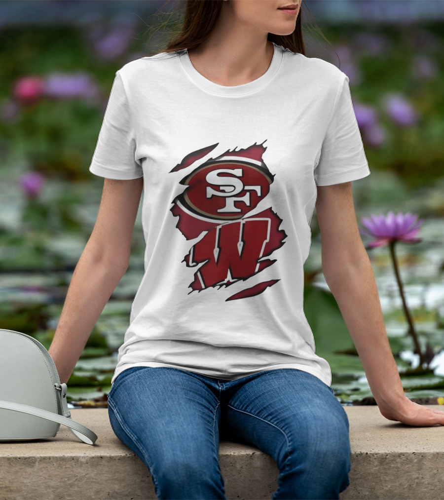 San Francisco 49ers SF And Wisconsin Badgers W Ripped Effect T-Shirt