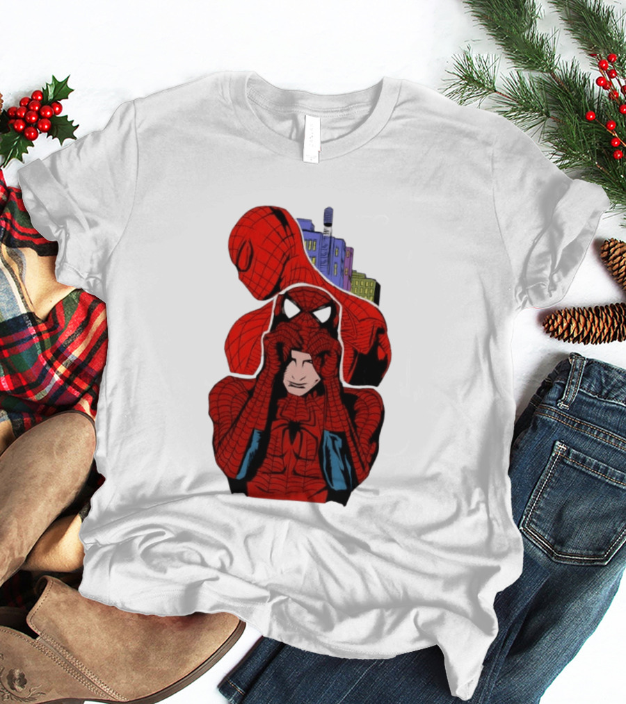 Marvel Spider Man Peter Parker Cityscape Collage T-Shirt