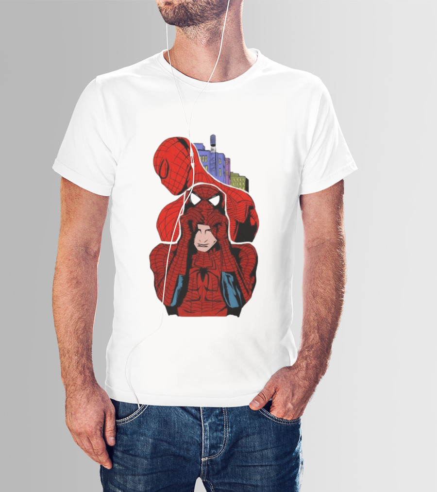 Marvel Spider Man Peter Parker Cityscape Collage T-Shirt