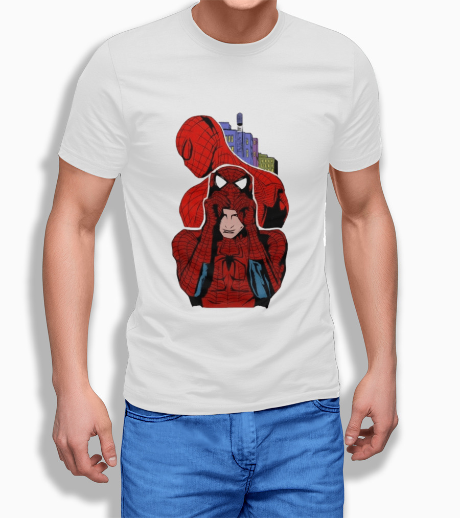 Marvel Spider Man Peter Parker Cityscape Collage T-Shirt
