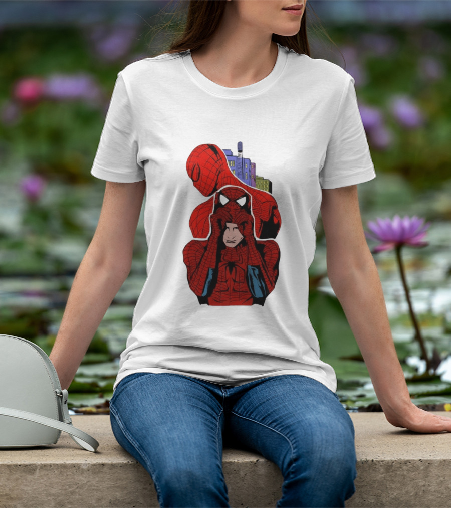 Marvel Spider Man Peter Parker Cityscape Collage T-Shirt