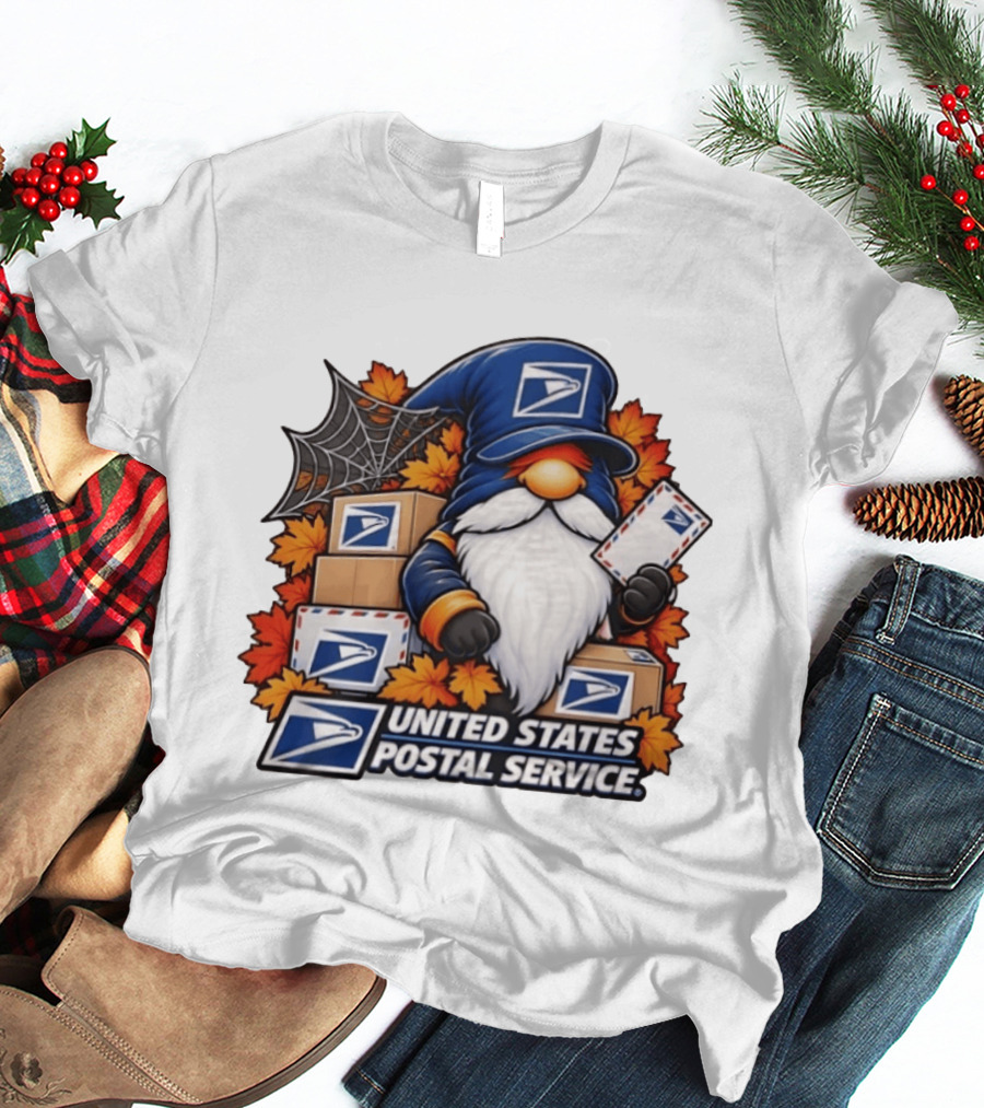 United States Postal Service Halloween Gnome With Mail And Fall Leaves T-Shirt