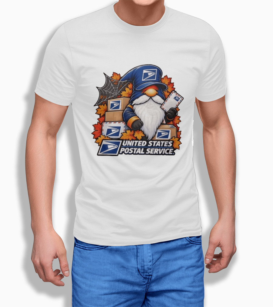 United States Postal Service Halloween Gnome With Mail And Fall Leaves T-Shirt