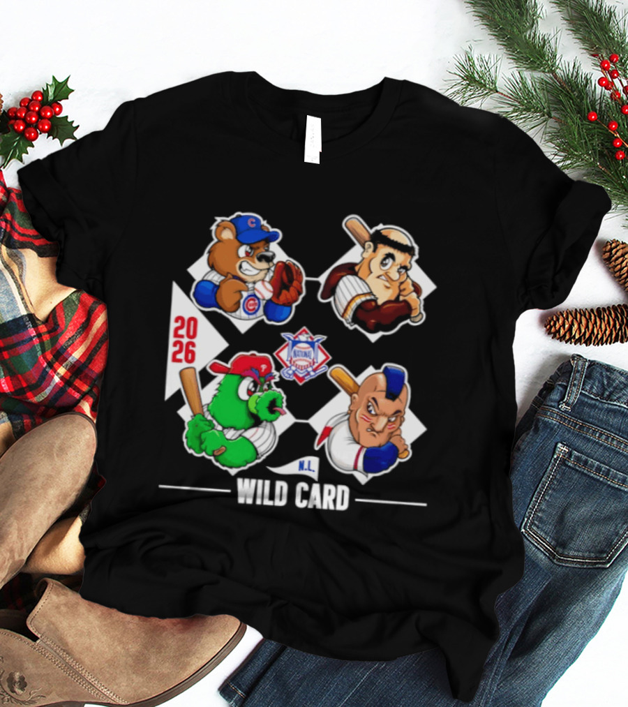 2026 National League Wild Card Cubs Baseball Cartoon Characters T-Shirt
