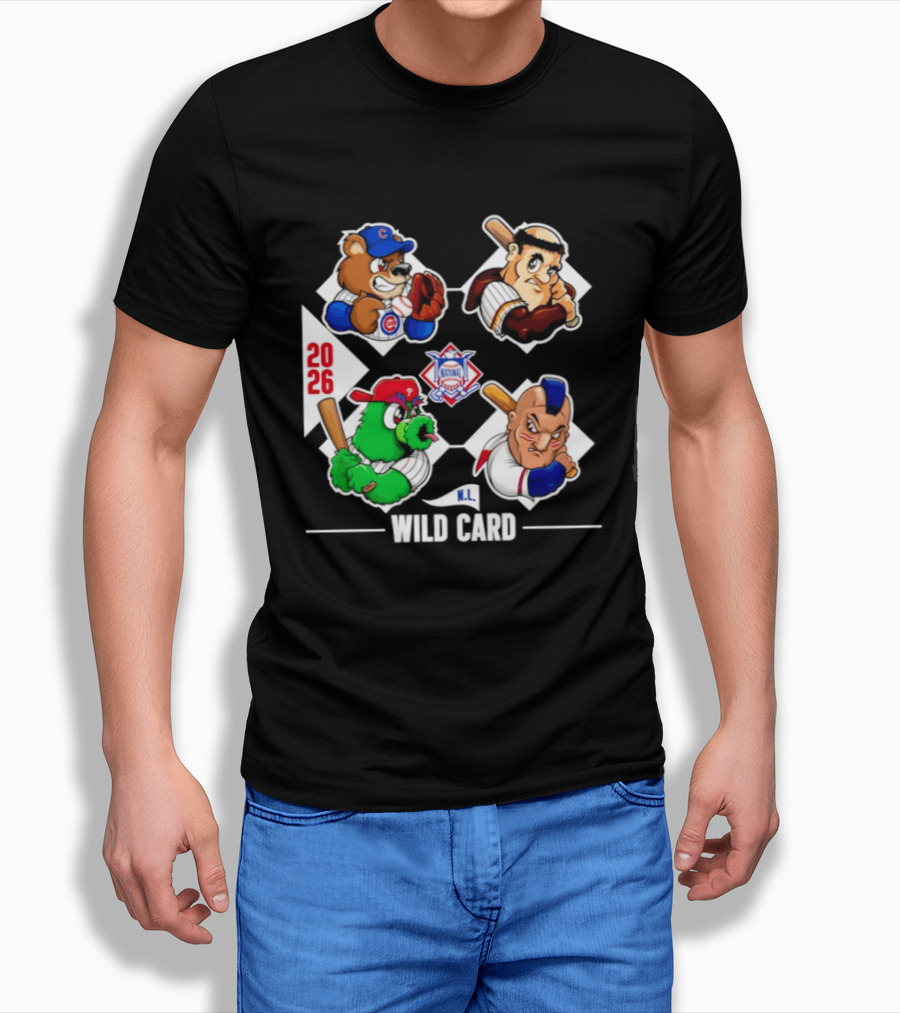 2026 National League Wild Card Cubs Baseball Cartoon Characters T-Shirt