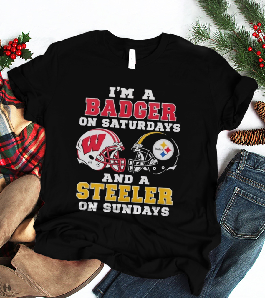 I'm A Badger On Saturdays And A Steeler On Sundays Football Helmets T-Shirt