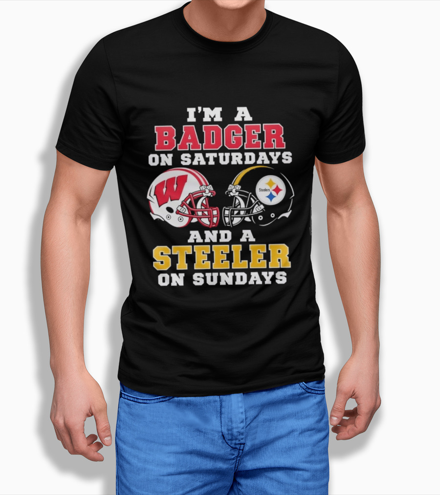 I'm A Badger On Saturdays And A Steeler On Sundays Football Helmets T-Shirt