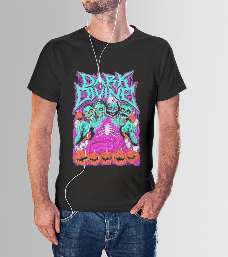 Dark Divine Skeletons With RIP Pumpkins T-Shirt