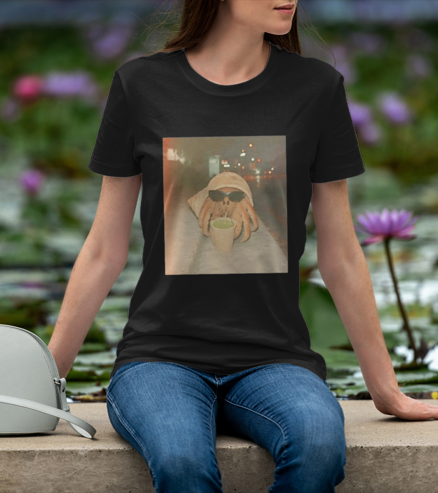 Hermit Crab Sunglasses Drinking Iced Beverage At Night T-Shirt
