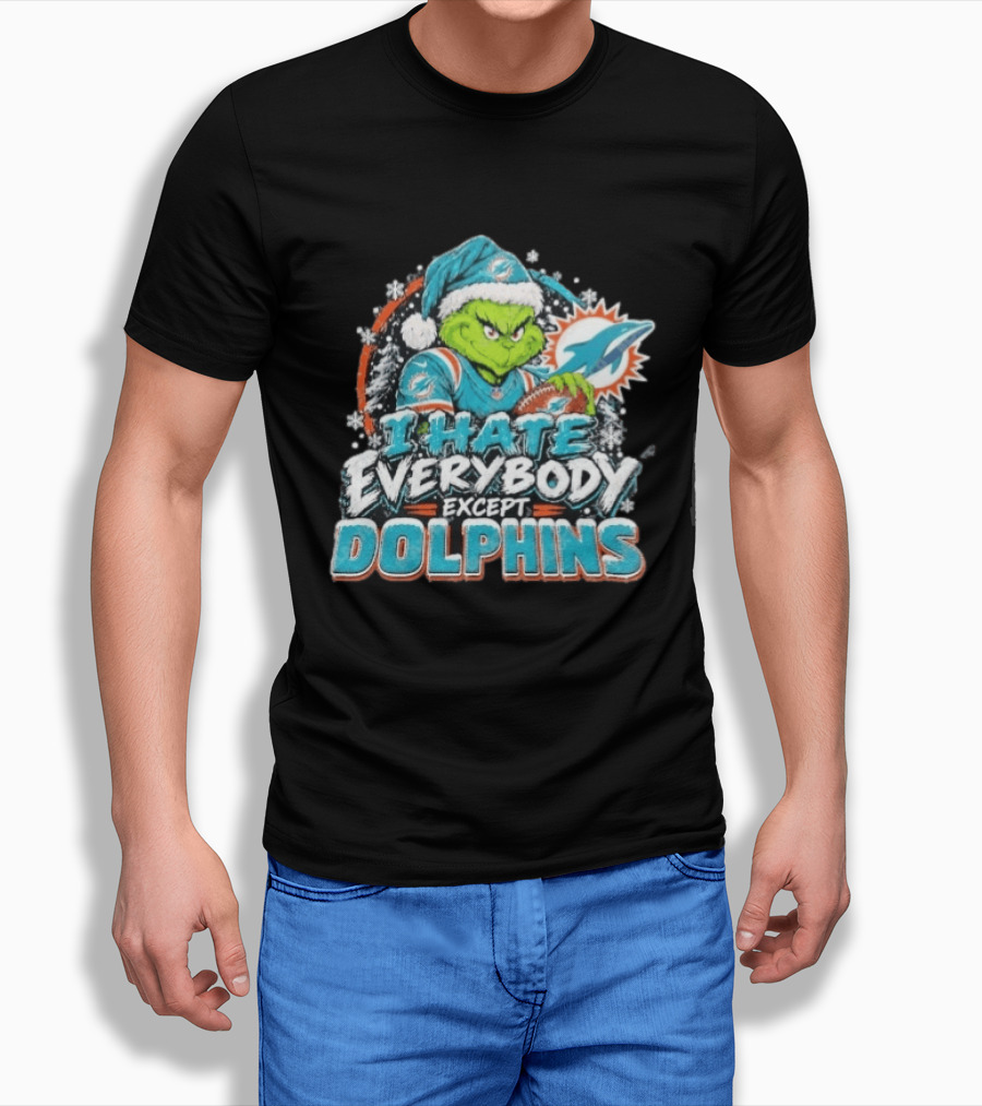 Original Miami Dolphins Grinch I Hate Everybody Except Dolphins Fans Christmas Holiday T-Shirt