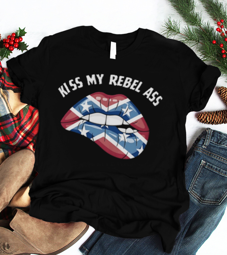 Kiss My Rebel Lips With Confederate Flag Stars T-Shirt