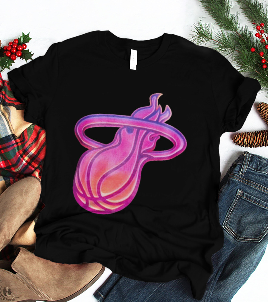 Miami Heat Court Culture Vice City Flaming Basketball T-Shirt
