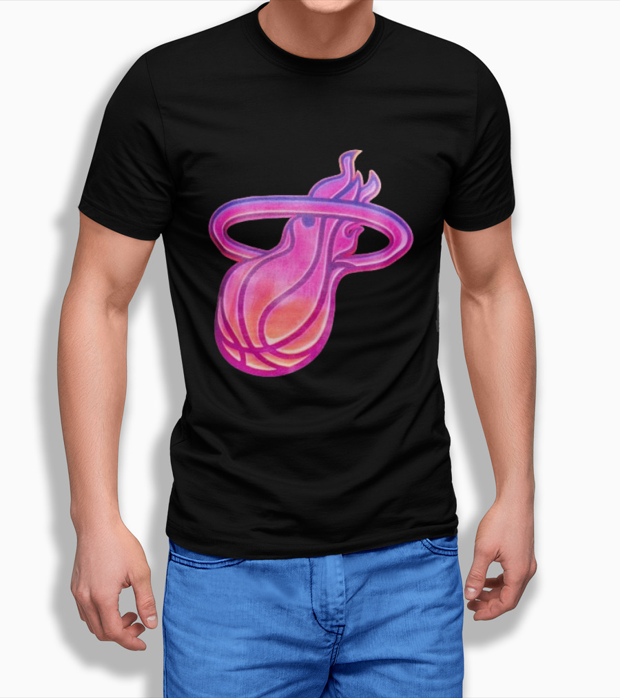 Miami Heat Court Culture Vice City Flaming Basketball T-Shirt