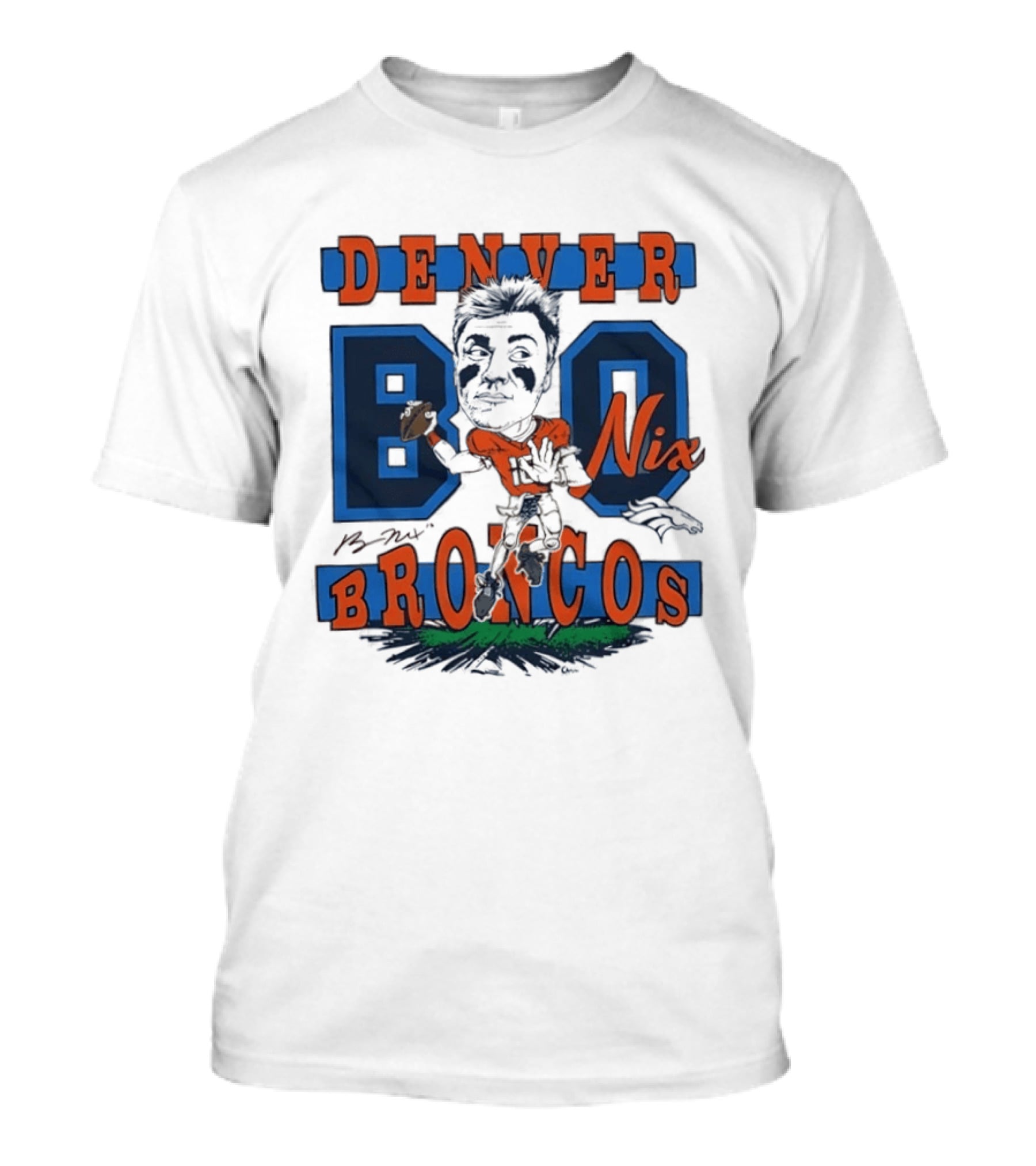 Denver Broncos Bo Nix Caricature Player T-Shirt