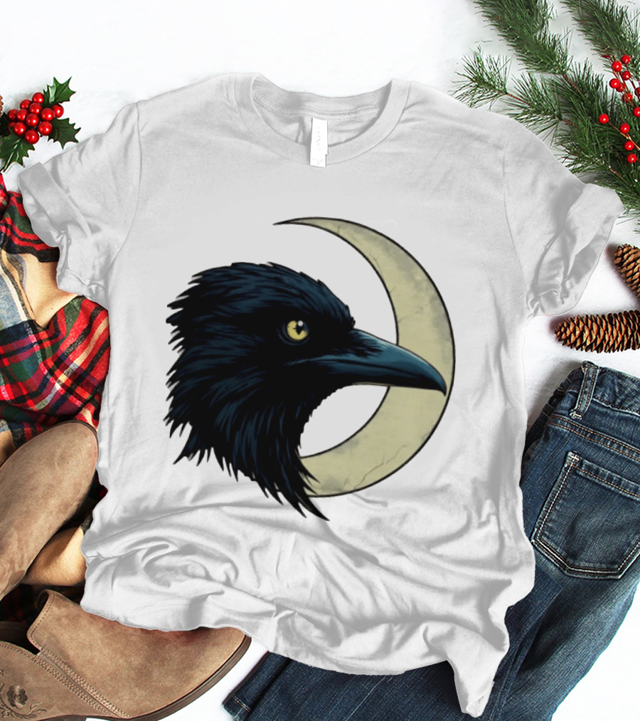 Raven Crescent Moon Guardian Of The Glimmer T-Shirt