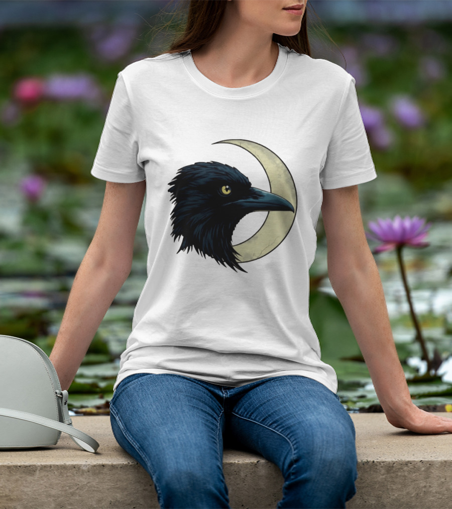 Raven Crescent Moon Guardian Of The Glimmer T-Shirt