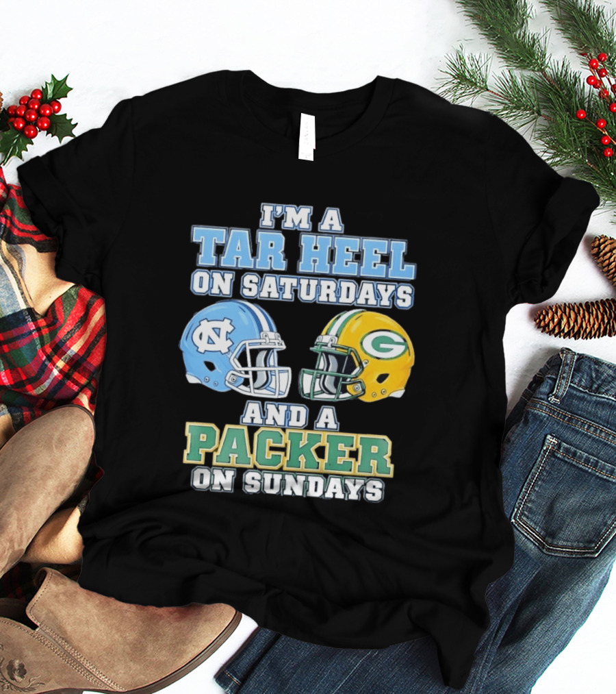 I'm A Tar Heel On Saturdays And Packer On Sundays NC UNC Football Helmet Fan Gear T-Shirt