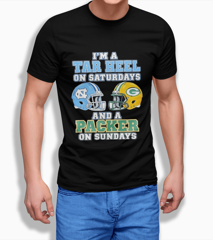 I'm A Tar Heel On Saturdays And Packer On Sundays NC UNC Football Helmet Fan Gear T-Shirt
