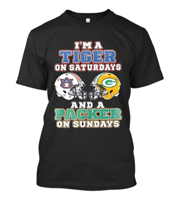 Auburn Tigers Saturdays Green Bay Packers Sundays Football Helmets T-Shirt