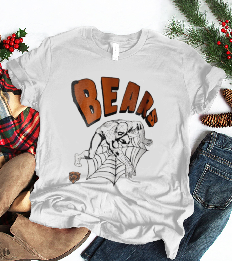 Chicago Bears Spider Man Crouching On Web With Bears T-Shirt