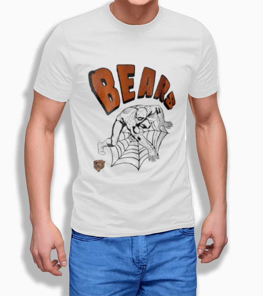 Chicago Bears Spider Man Crouching On Web With Bears T-Shirt