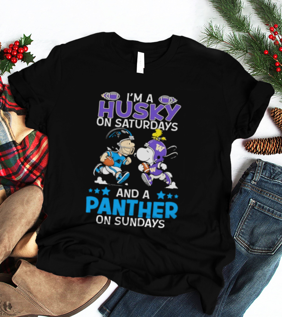 I'm A Husky On Saturdays And A Panther On Sundays Snoopy And Charlie Brown Football Enthusiasts T-Shirt