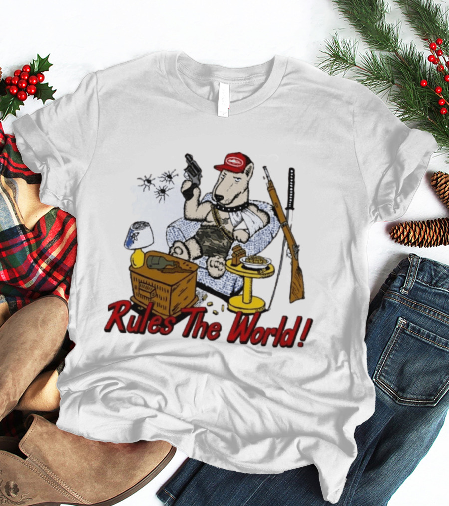 Corteiz Last Stand Rules The World Relaxed Gun Toting Bull Terrier In Camouflage And Cap T-Shirt