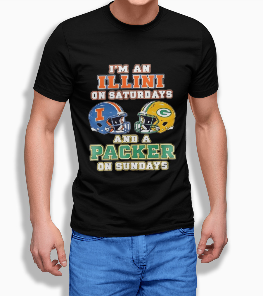I'm An Illini On Saturdays And A Packers Fan On Sundays Football Helmets T-Shirt