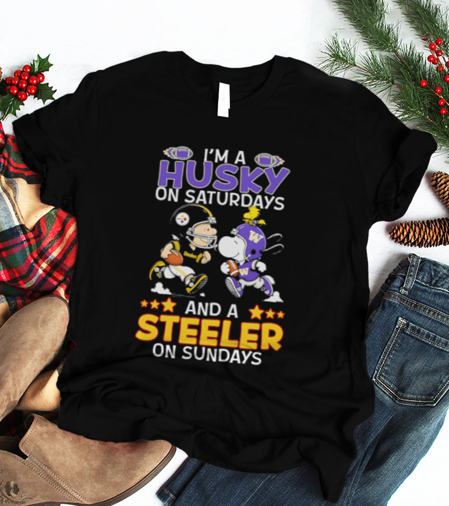 Snoopy Charlie Brown Husky Saturdays Steeler Sundays Football T-Shirt