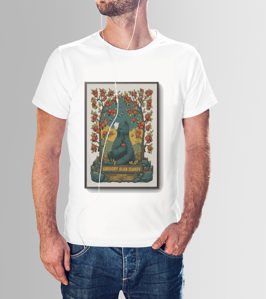 Gregory Alan Isakov October 2026 Show With Bear And Red Flowers T-Shirt