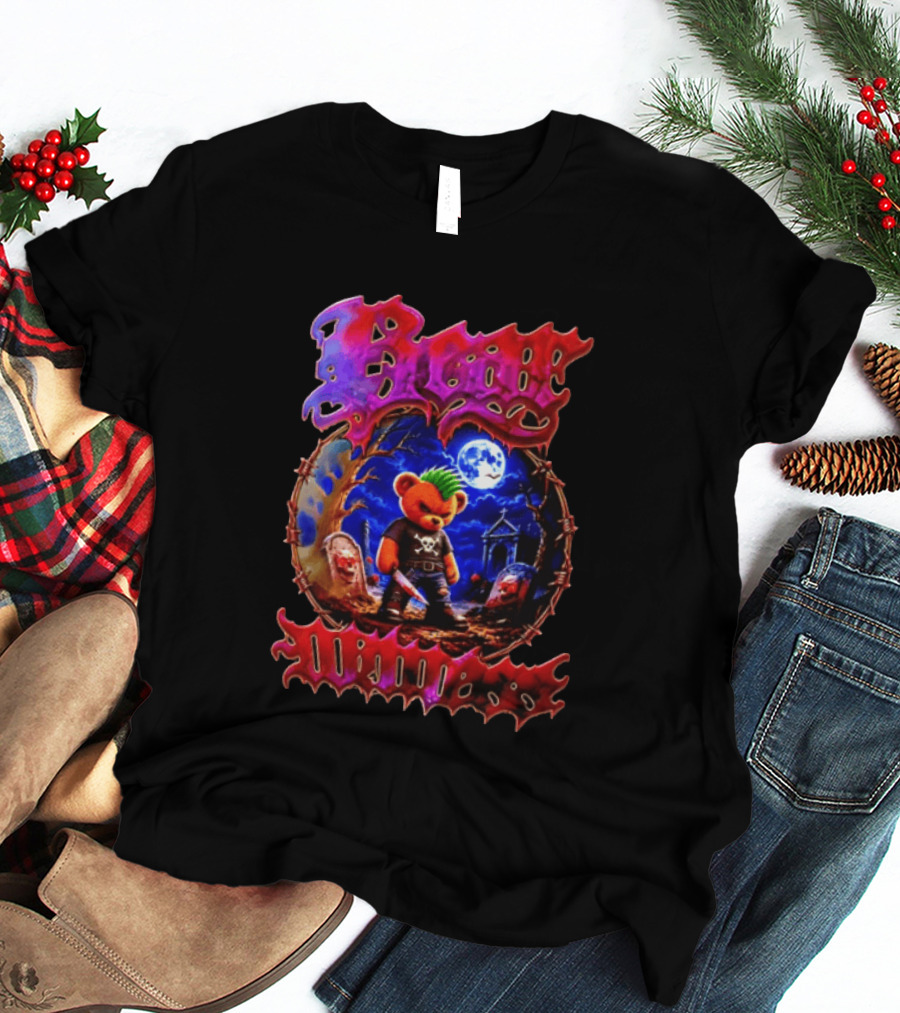 Bear Killers Punk Teddy Bear With Knife And Moonlit Graveyard Scene T-Shirt