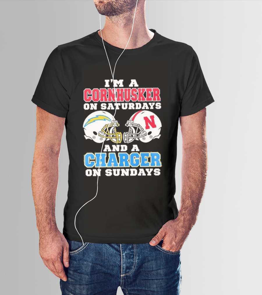I'm A Cornhusker On Saturdays And A Charger On Sundays Football Fan Football Team Helmets T-Shirt