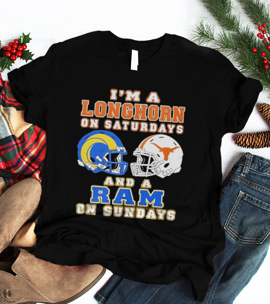 I'm A Longhorn On Saturdays And A Ram On Sundays Football Helmets T-Shirt