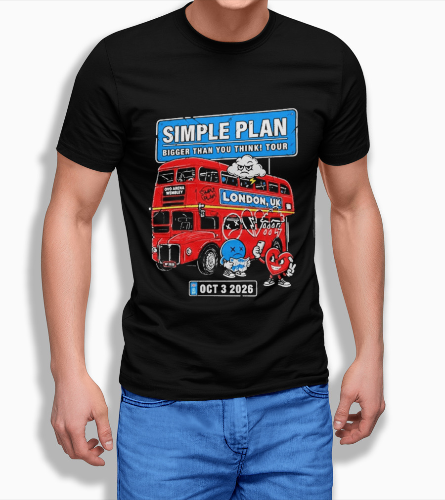 Simple Plan Bigger Than You Think Tour London UK Double Decker Oct 3 2026 T-Shirt