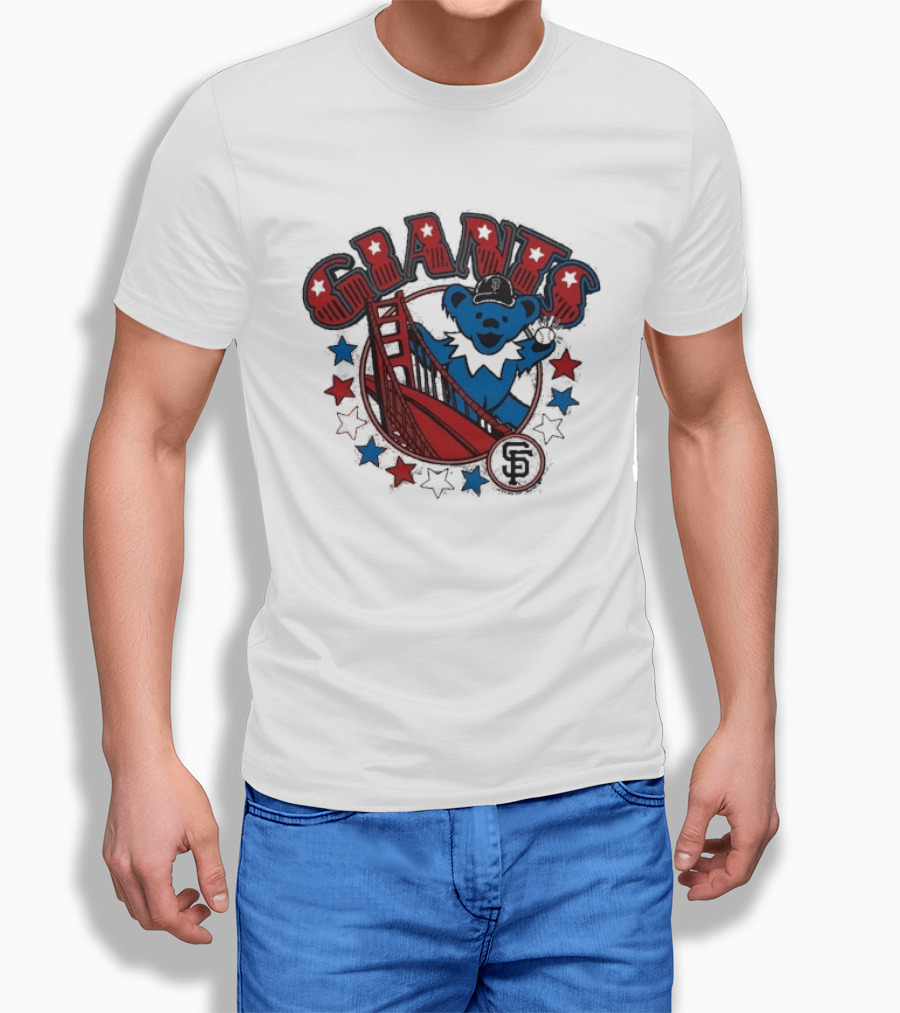Grateful Dead Giants Bear San Francisco Bridge Retro Stars T-Shirt