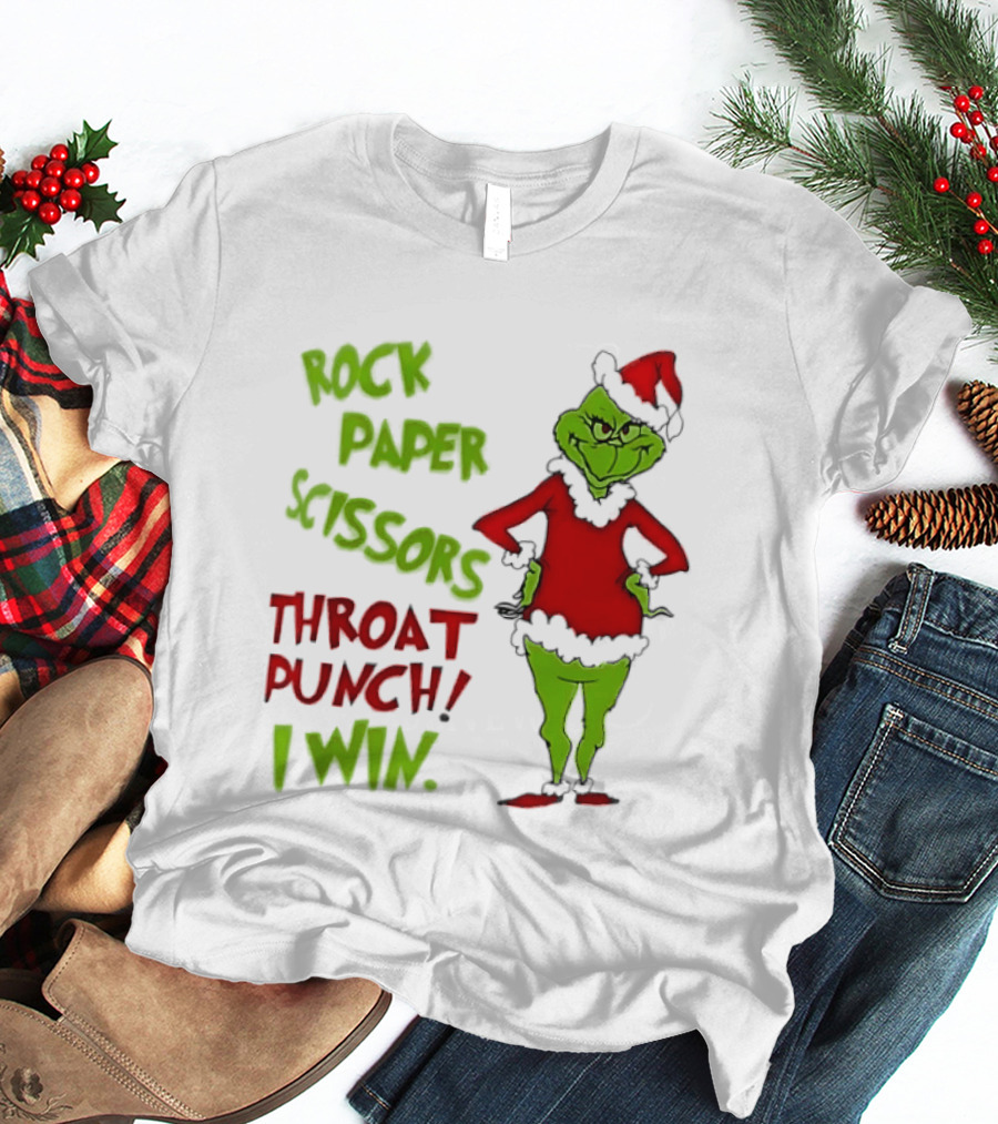 Grinch Rock Paper Scissors Throat Punch I Win Christmas 2026 T-Shirt