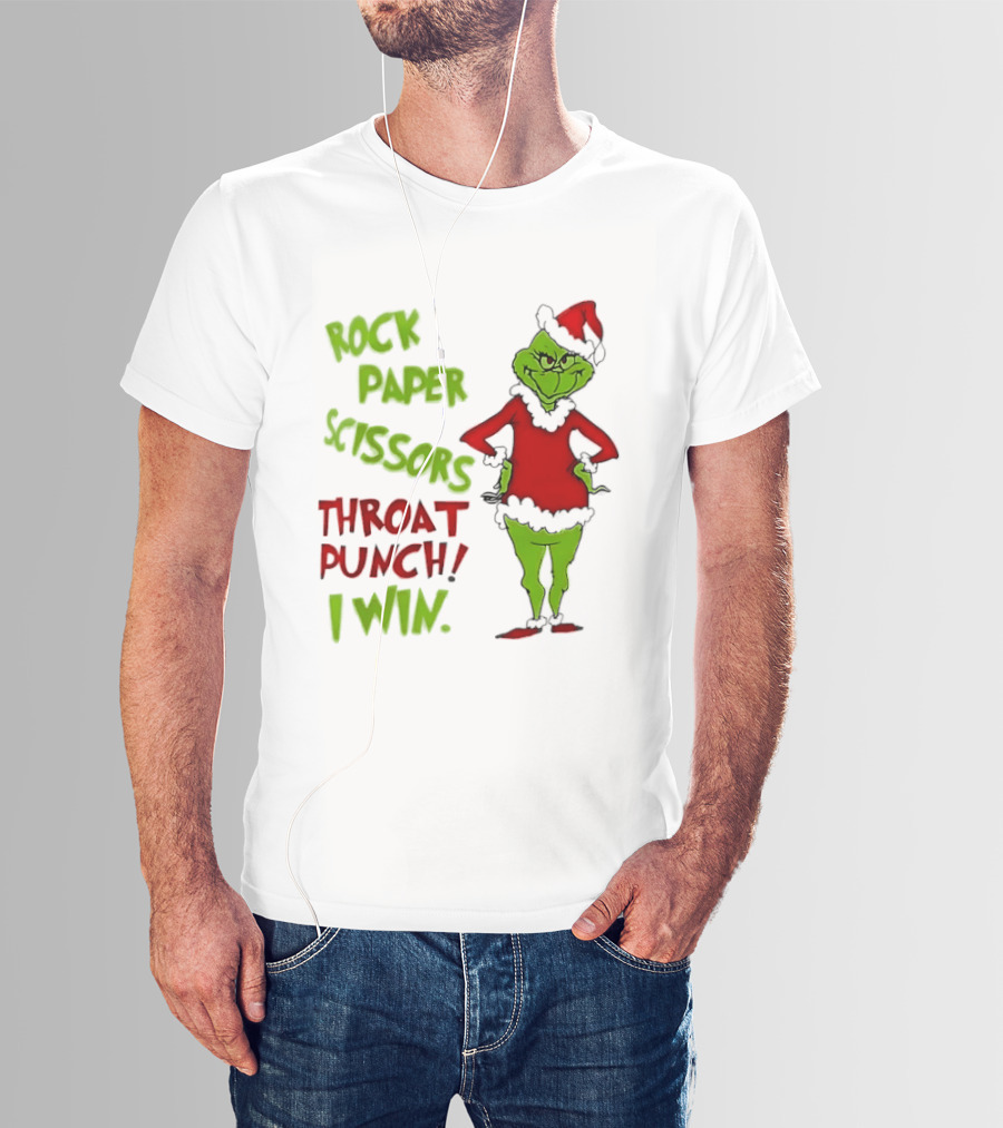 Grinch Rock Paper Scissors Throat Punch I Win Christmas 2026 T-Shirt