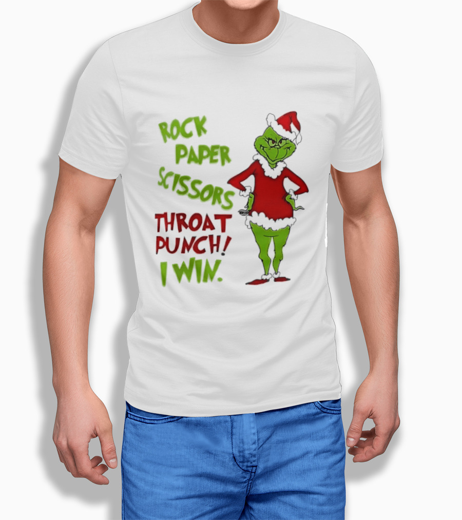 Grinch Rock Paper Scissors Throat Punch I Win Christmas 2026 T-Shirt