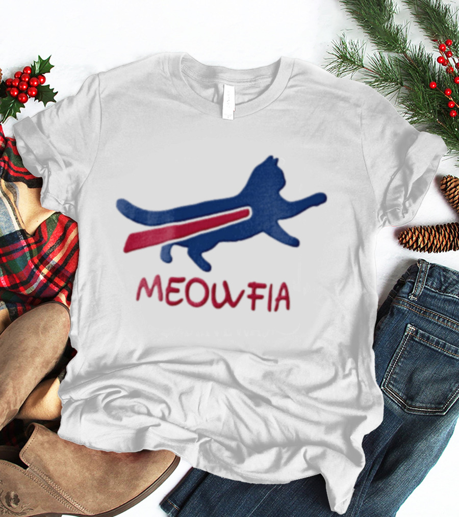 Meowfia Blue Cat Red T-Shirt