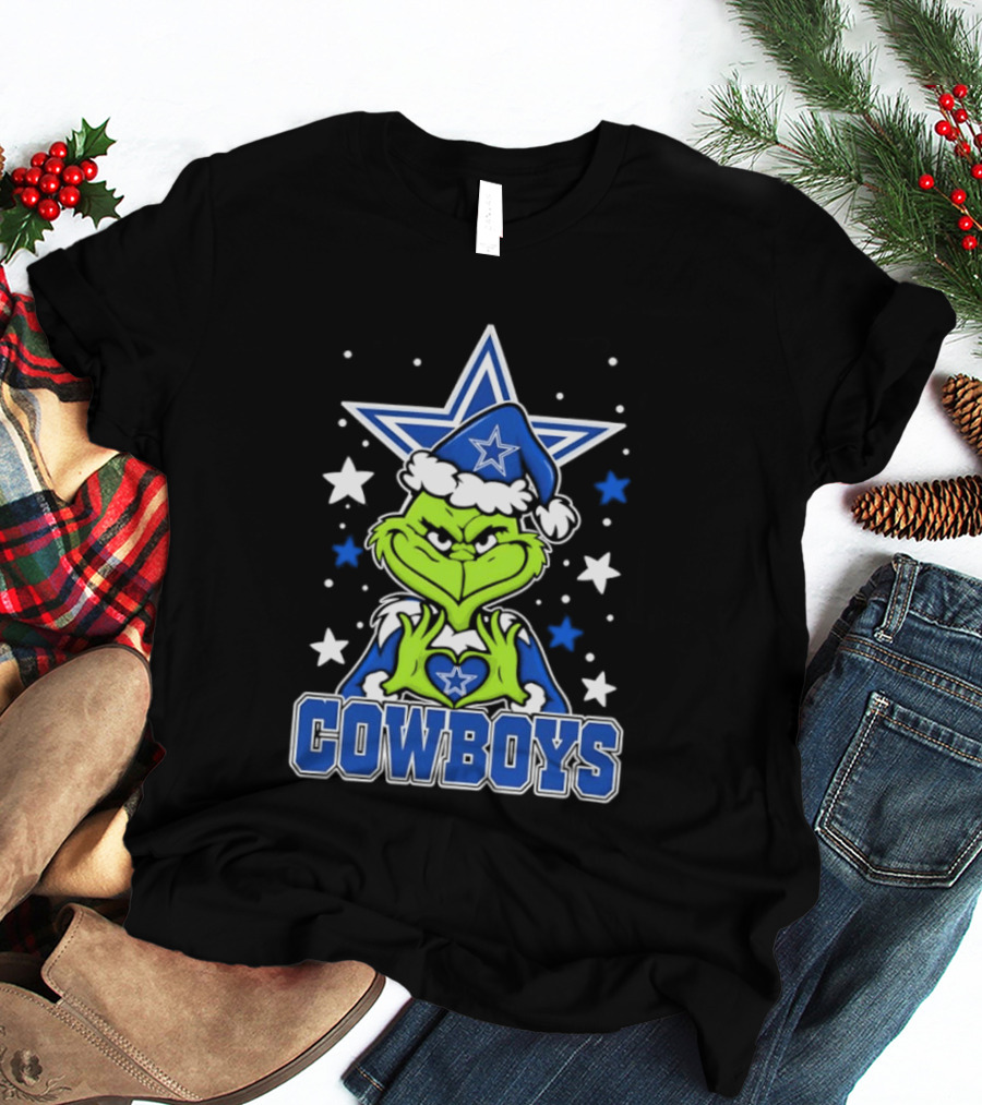 Grinch Hands Heart Love Dallas Cowboys Football Christmas T-Shirt